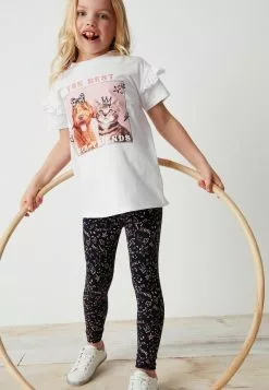 Next Kinder Leggings - Hosen - White Pink Fur Friend Graphic Print