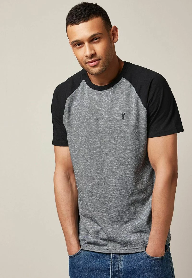 Next Herren BLOCK - T-Shirt Print - Charcoal Marl Raglan 1 Next Herren BLOCK - T-Shirt Print - Charcoal Marl Raglan