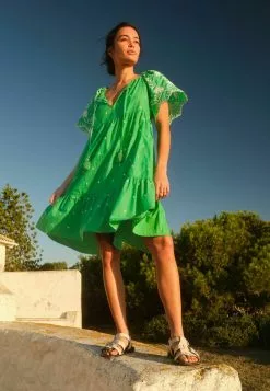 Next Damen SHORT SLEEVE BRODERIE MINI KAFTAN - Freizeitkleid - Green