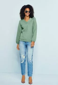 Next QUILTED V NECK - Sweatshirt - Green | Damen