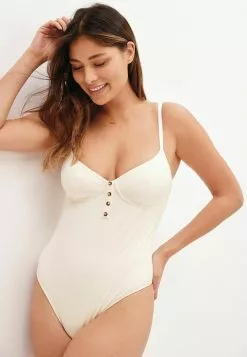 Next Damen BUTTON RIBBED - Body - Cream