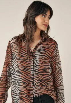 Next Damen SHEER LONGLINE - Hemdbluse - Brown Animal -Next Großes Kaufhaus a858d02054c8429280457f3d2fd766f0