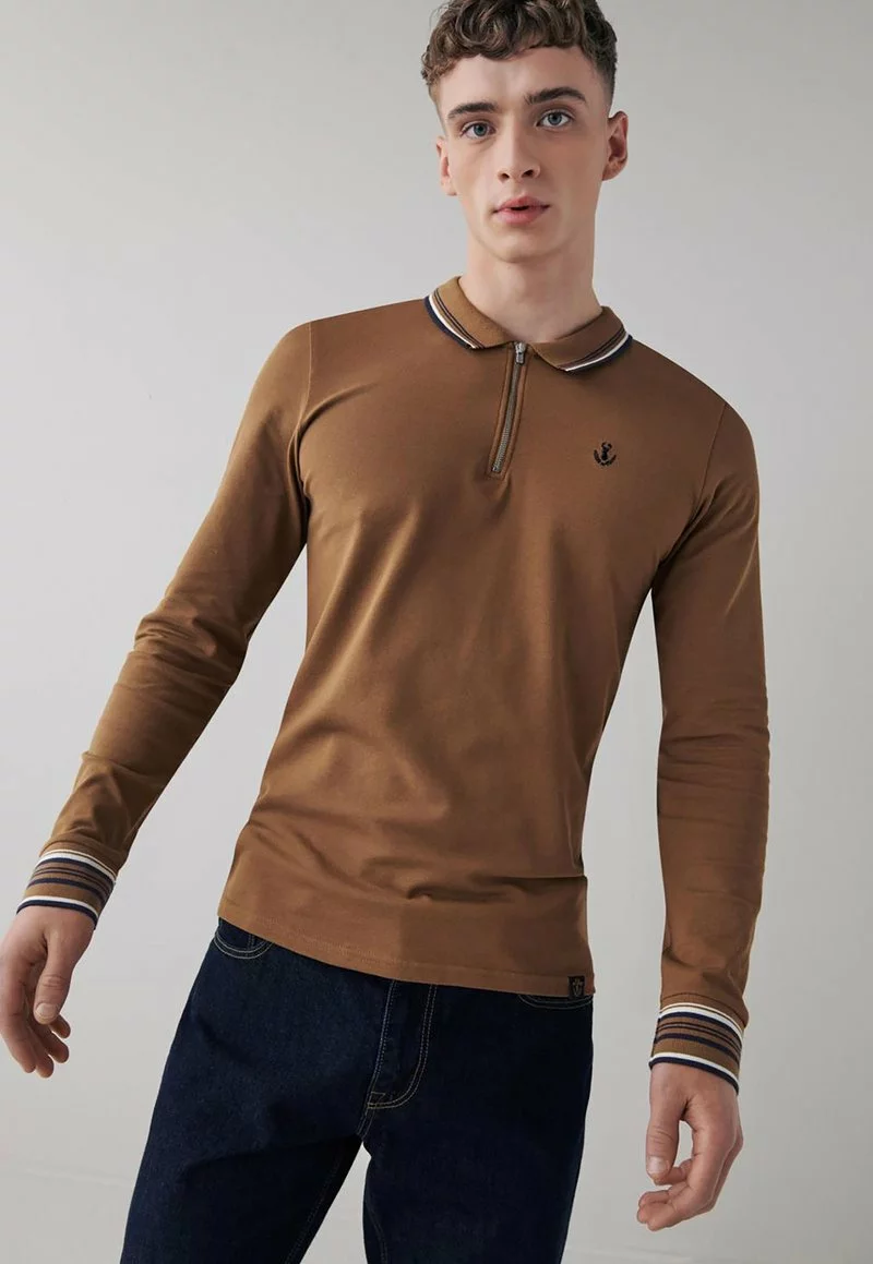 Next Herren ZIP - Poloshirt - Tan 1 Next Herren ZIP - Poloshirt - Tan