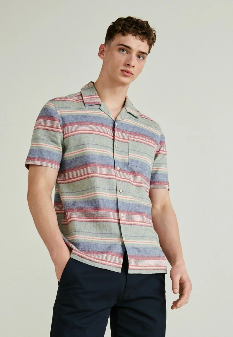 Next Herren SHORT SLEEVE STRIPE - Hemd - Green/pink 1 Next Herren SHORT SLEEVE STRIPE - Hemd - Green/pink