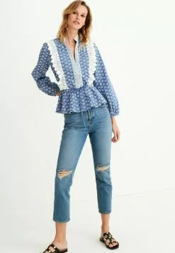 Next BRODERIE LONG SLEEVE - Tunika - Blue | Damen