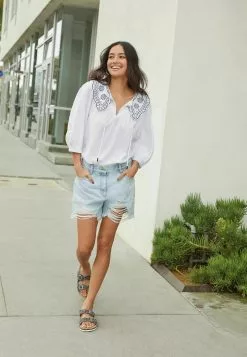 Next BLEND EMBROIDERED COLLAR - Bluse - White | Damen