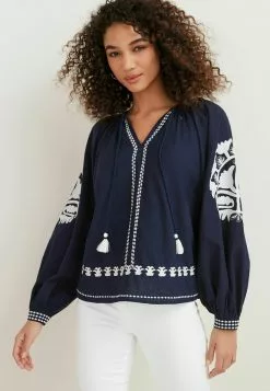 Next Damen TASSEL NECK DETAIL KAFTAN - Bluse - Navy Blue