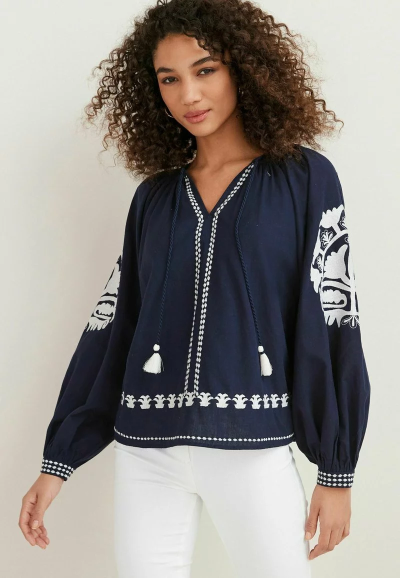 Next Damen TASSEL NECK DETAIL KAFTAN - Bluse - Navy Blue 1 Next Damen TASSEL NECK DETAIL KAFTAN - Bluse - Navy Blue