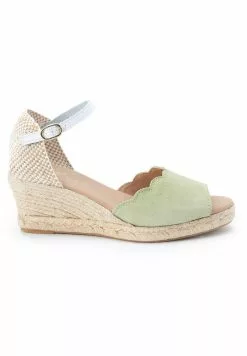 Next Damen SIGNATURE SCALLOPED - Keilsandalette - Sage Green