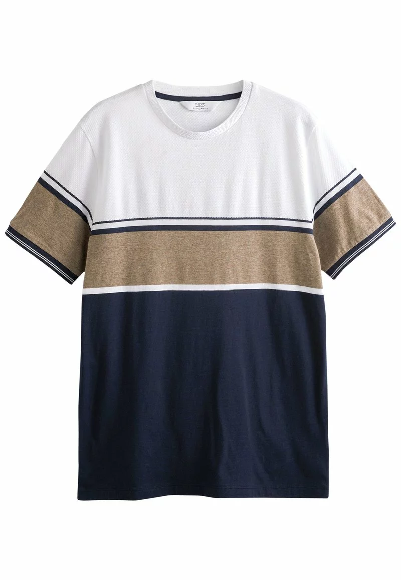 Next Herren BLOCKED - T-Shirt Print - Ecru White Navy Blue Textured 4 Next Herren BLOCKED - T-Shirt Print - Ecru White Navy Blue Textured – Bild 4