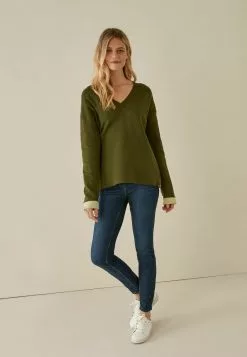 Next Damen TWO TONED V-NECK - Strickpullover - Khaki