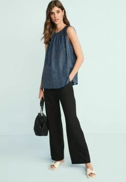 Next Damen Bluse - Navy Blue Black Print