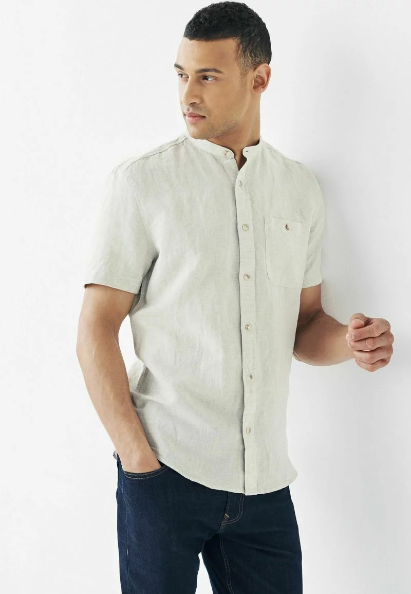 Next Herren SHORT SLEEVE - Hemd - Neutral Grandad Collar 1 Next Herren SHORT SLEEVE - Hemd - Neutral Grandad Collar
