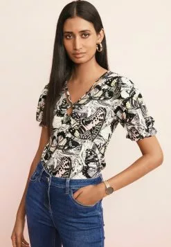 Next Damen SHORT SLEEVE V-NECK - Bluse - Blue