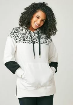 Next Damen LONGLINE - Kapuzenpullover - Ecru Cream Colourblock