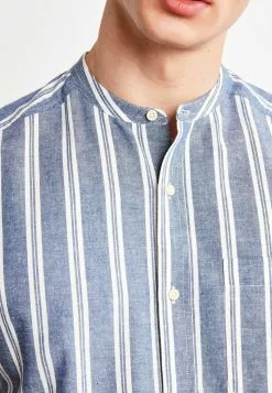 Next Herren SHORT SLEEVE STRIPE - Hemd - Navy Blue Grandad Collar -Next Großes Kaufhaus d9844575541d4892b98bf3efd90e93b8