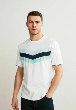 Next Herren BLOCKED - T-Shirt Print - White Blue Chevron