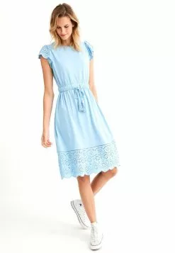 Next Damen BRODERIE TRIM SHORT SLEEVE MINI - Freizeitkleid - Blue