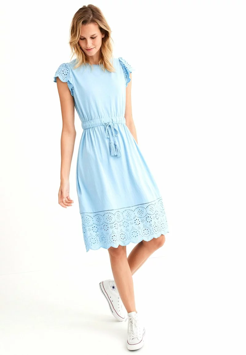 Next Damen BRODERIE TRIM SHORT SLEEVE MINI - Freizeitkleid - Blue 1 Next Damen BRODERIE TRIM SHORT SLEEVE MINI - Freizeitkleid - Blue
