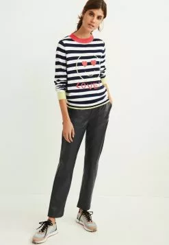 Next Damen LONG SLEEVE - Strickpullover - Black/white/coral