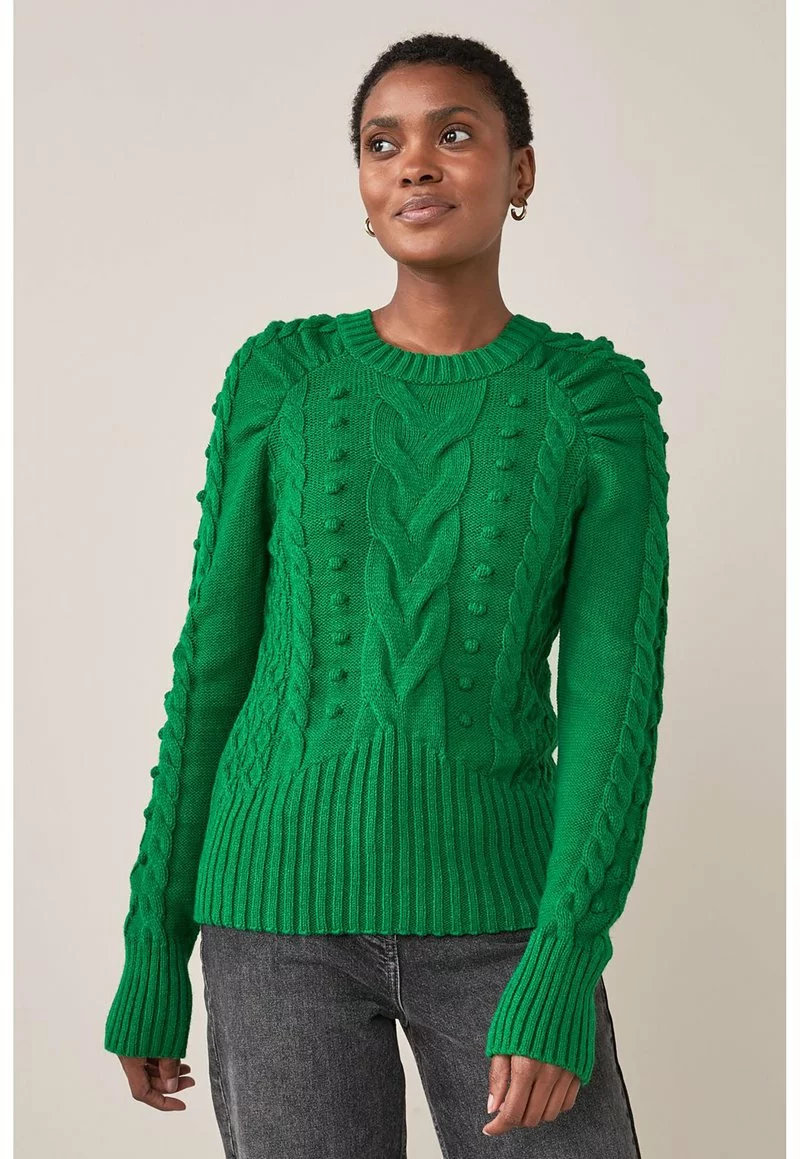Next Damen PUFF SLEEVE CABLE - Strickpullover - Green 1 Next Damen PUFF SLEEVE CABLE - Strickpullover - Green