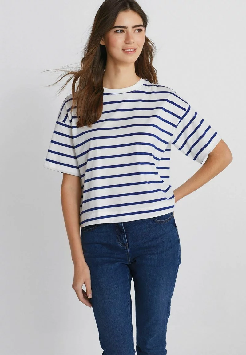 Next Damen SHORT SLEEVE - T-Shirt Print - White Navy Blue 1 Next Damen SHORT SLEEVE - T-Shirt Print - White Navy Blue