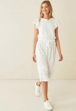 Next Damen BRODERIE TRIM SHORT SLEEVE MINI - Freizeitkleid - White